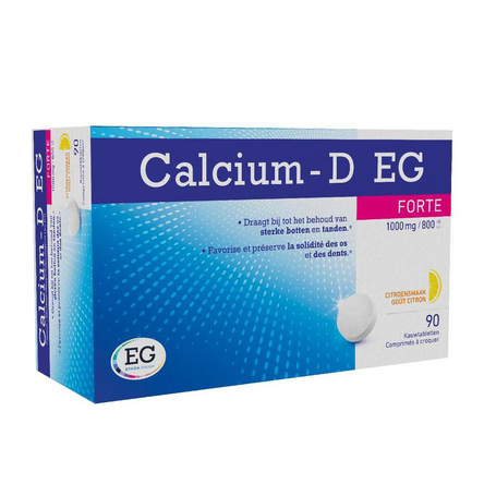 Calcium d eg forte 1000mg/800ie citroen kauwtabl90