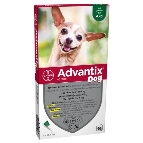 Advantix Dog 40/200 Chiens <4kg pipettes 4x0,4ml
