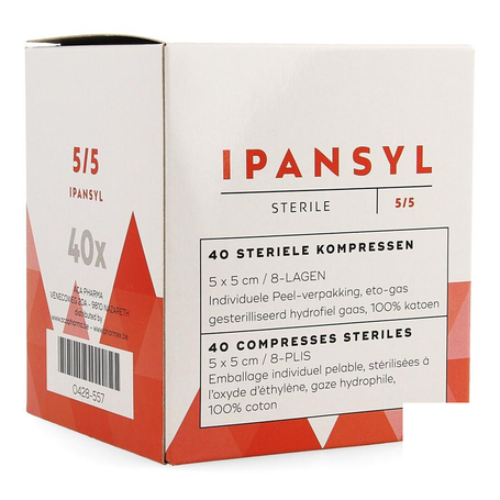 Ipansyl 1 compresse stérile 8plis 5x5cm 40pc