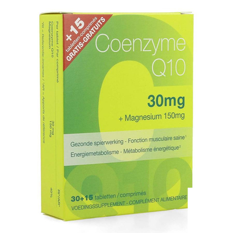 Coenzyme q10 +Magnesium voedingssupplement tabletten 30st+15st gratis