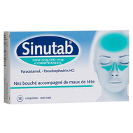 Sinutab 500/30mg Nez bouché accompagné de maux de tête comprimés 15pc