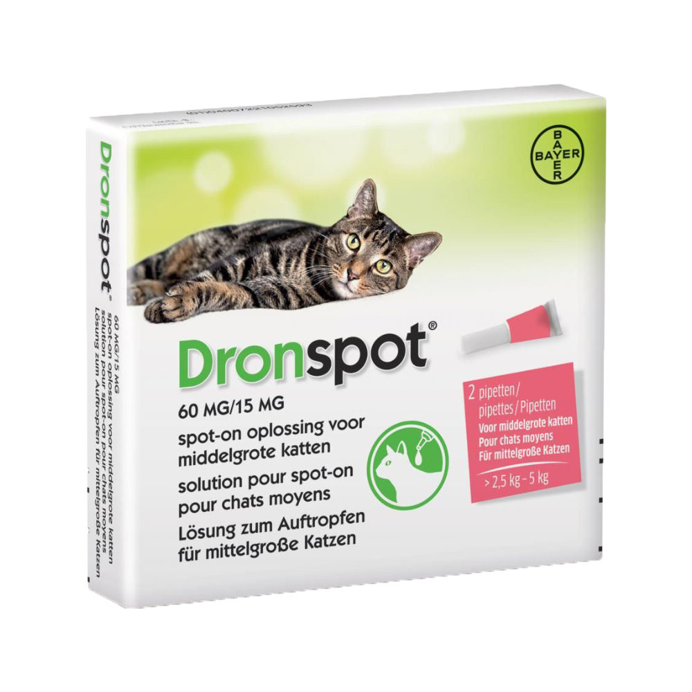Achetez Dronspot 60mg 15mg Spot On Chat Moyen 2 5 5kg 2pc En Ligne Multipharma Be